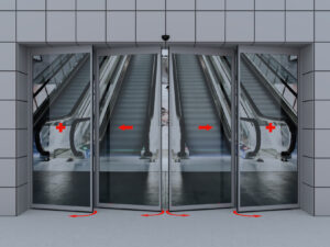 Комплект автоматической раздвижной двери (две подвижные и две неподвижные створки антипаника) для привода AD-SP 3 Комплект автоматической раздвижной двери (две подвижные и две неподвижные створки антипаника) для привода AD-SP 3