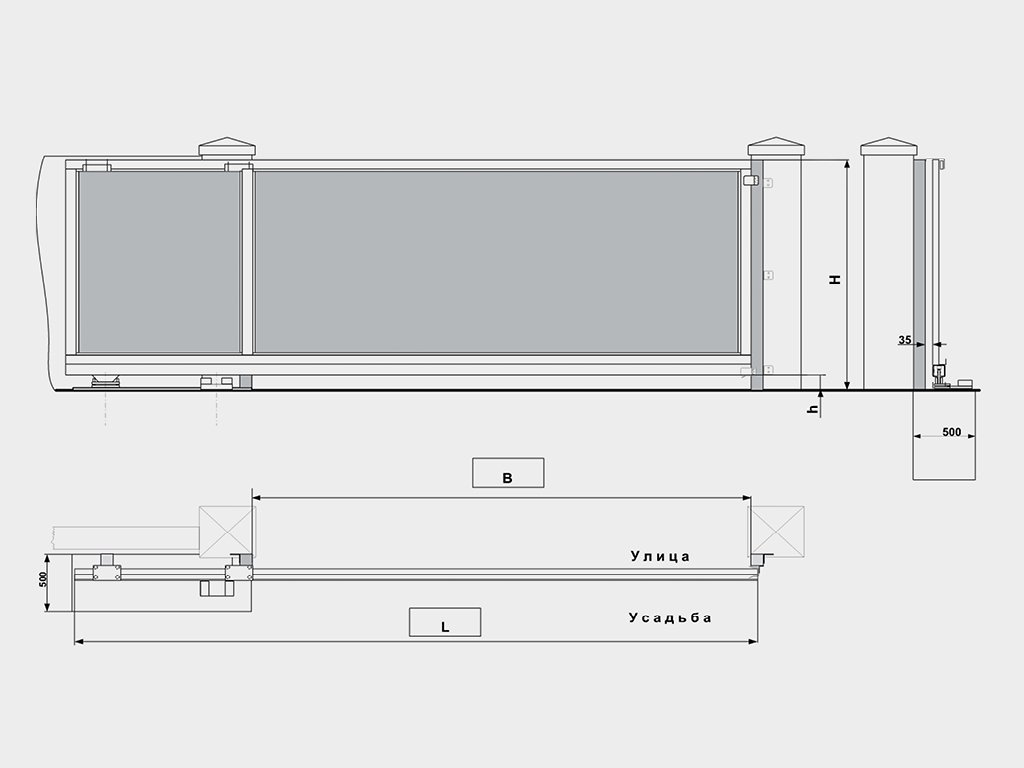 Откатные ворота из профлиста Revolution 3