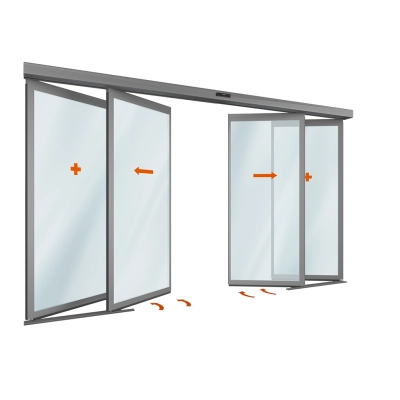 Комплект автоматической раздвижной двери (две подвижные и две неподвижные створки антипаника) для привода AD-SP