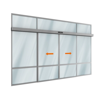 Комплект автоматической раздвижной двери (две подвижные, две неподвижные створки и фрамуга сверху) для привода AD-SP